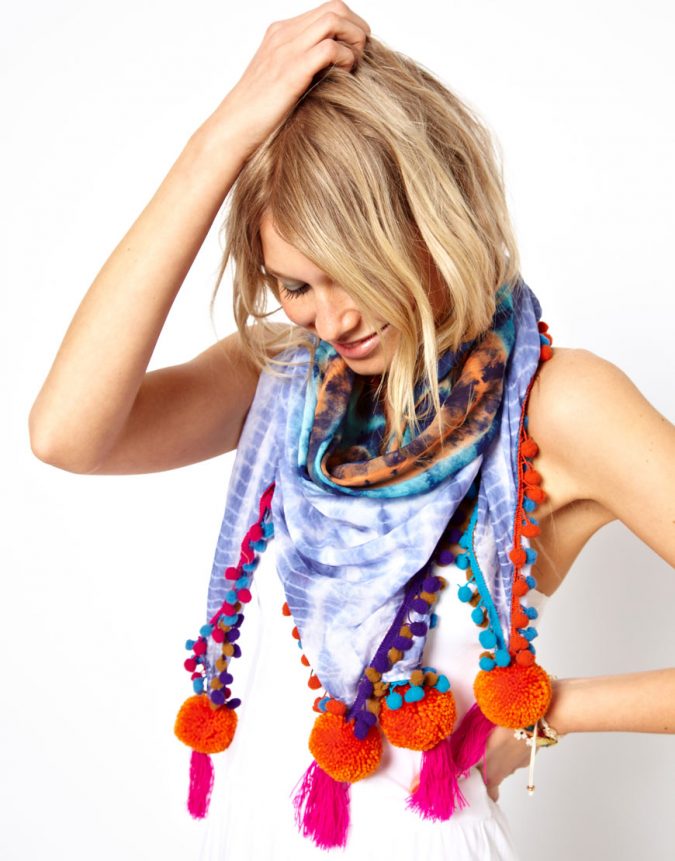 asos multi tie dye pom scarf +25 Catchiest Scarf Trends for Women - 25