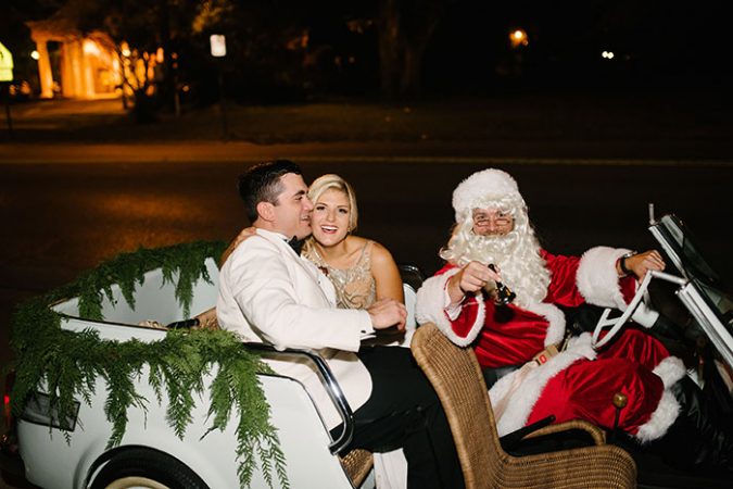 christmas-wedding-santa-driving-the-bride-and-grome-675x450 8 Festive Tips for a Christmas-Themed Wedding