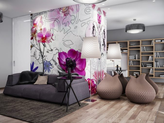 pink-white-gray-living-room-floral-wallpaper-675x506 5 Coastal Design Tips