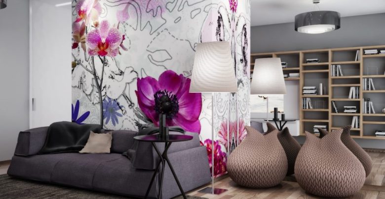 pink white gray living room floral wallpaper Top 10 Best Summer Decor Ideas - interior design 62