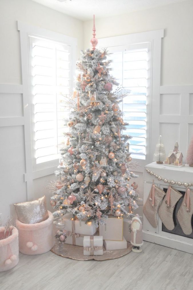 white christmas with pink decorations and gold lights Top 10 Christmas Decoration Ideas & Trends - 22
