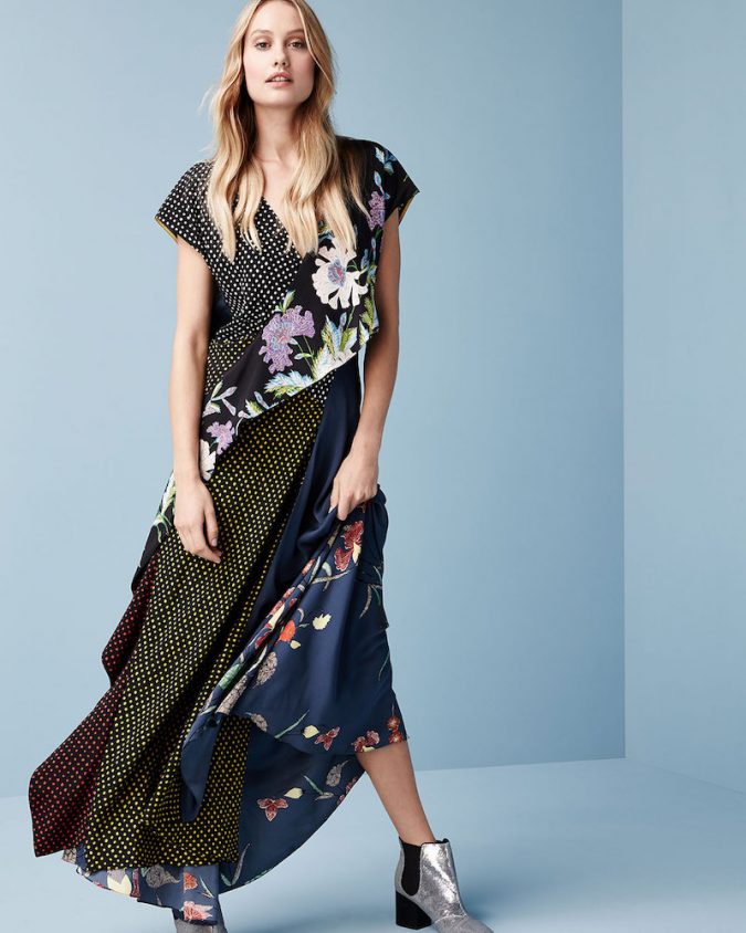 Diane von Furstenberg Draped Mixed Print Floral Dot Silk Maxi Dress 12 Outdated Fashion Trends Coming Back - 11