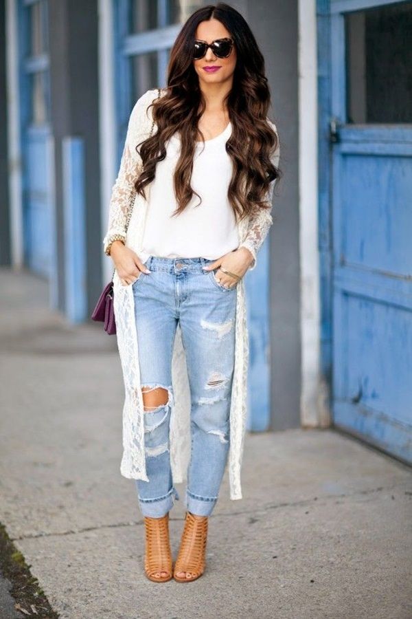 Jeans-and-t-shirt-and-long-cardigan-women-summer-outfit Top 10 Lovely Spring & Summer Outfit Ideas for 2022