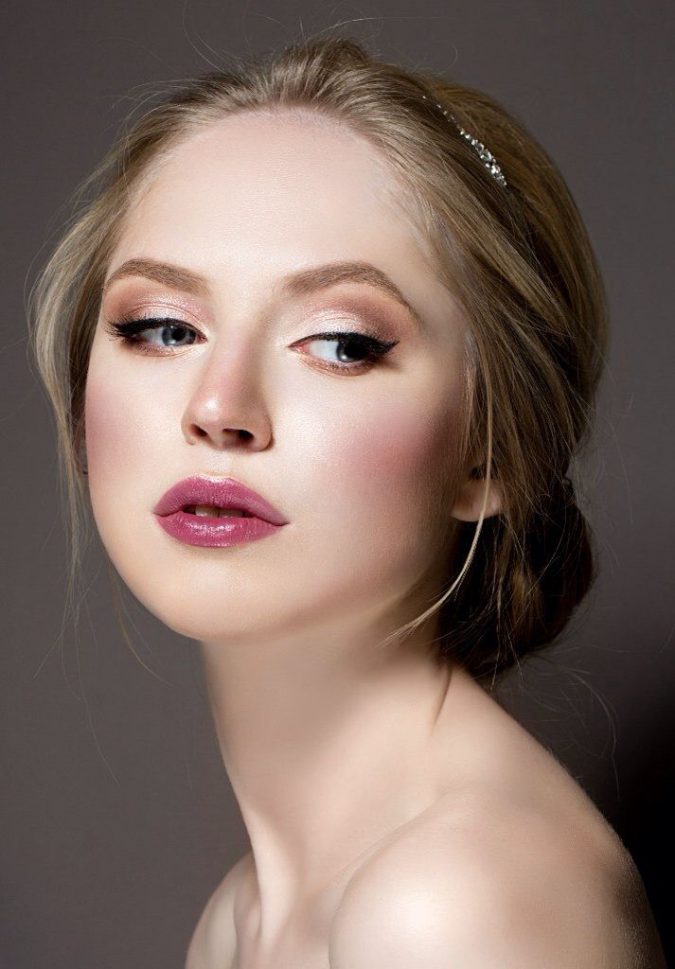 bridal hairstyle makeup berry lip 10 Tips to Hide Acne with Makeup - 18