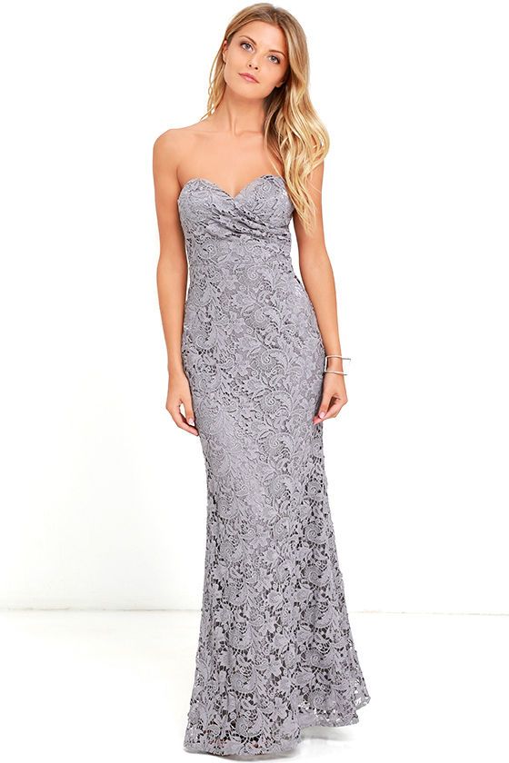grey-maxi-lace-strapless-dress Top 10 Lovely Spring & Summer Outfit Ideas for 2022
