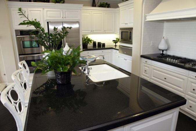 Top 10 Hottest Kitchen Design Trends 6 kitchen with black Quartz countertops Top 10 Hottest Kitchen Design Trends - 6