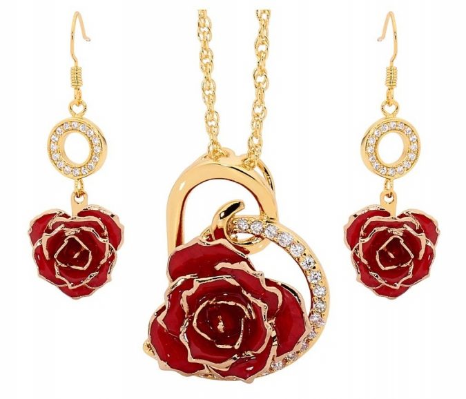 Top 10 Best Wedding Anniversary Gift Ideas 6 red glazed rose pendant earrings set gift 1 Top 10 Best Wedding Anniversary Gift Ideas - 6
