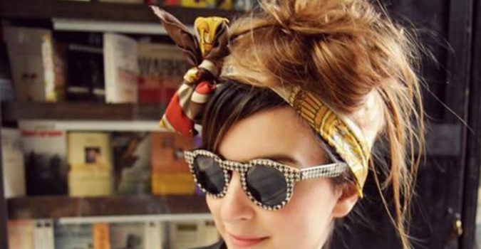 funky bow hair scarf 2 7 Trendy Ways To Wear Headscarves That are Creative - 5