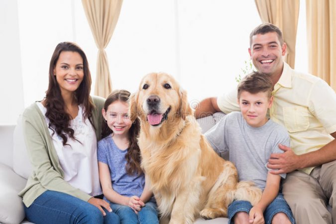 7 Fun Ways To Celebrate Your Dog's Birthday 10 happy family sitting golden retriever sofa portrait home 50493491 7 Fun Ways To Celebrate Your Dog's Birthday - 10