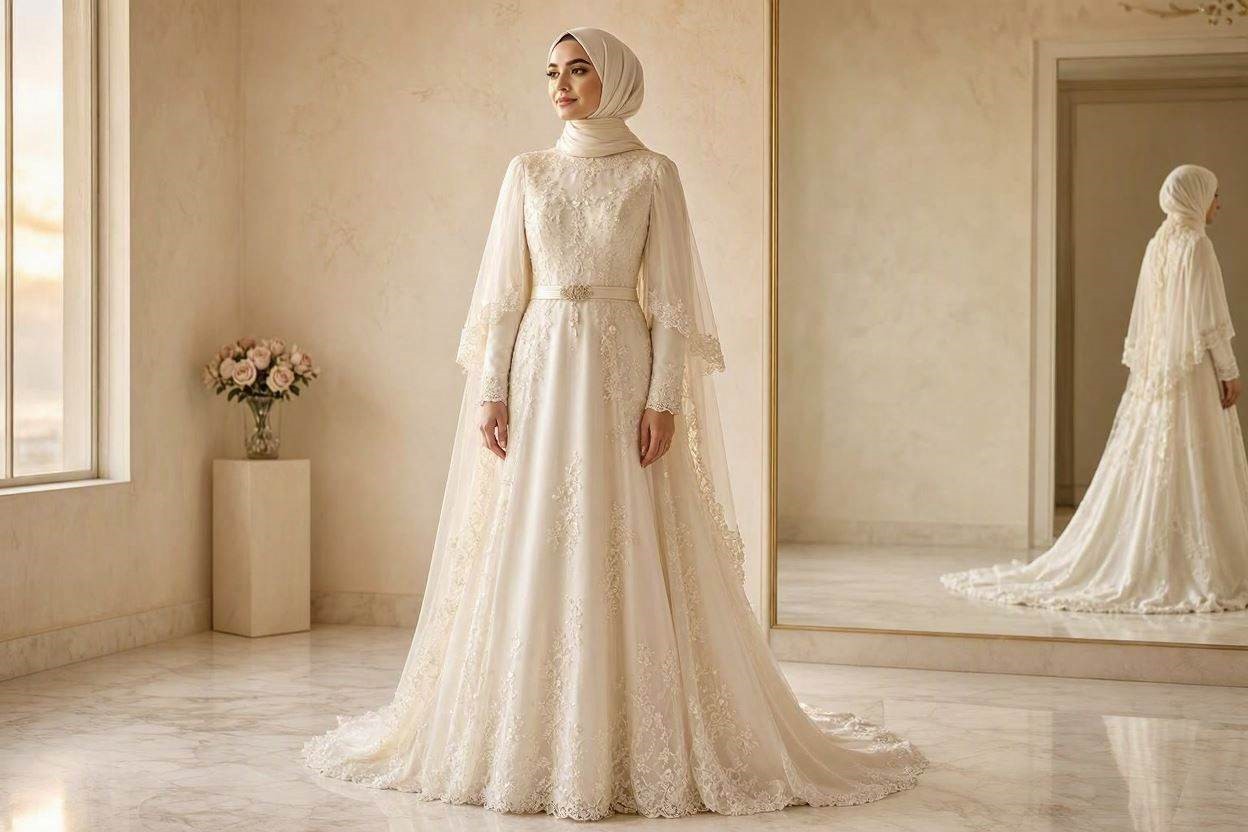 15 Fabulous Wedding Dresses for Muslim Brides 12 Cape Sleeve Muslim Wedding Dress 15 Fabulous Wedding Dresses for Muslim Brides - 12