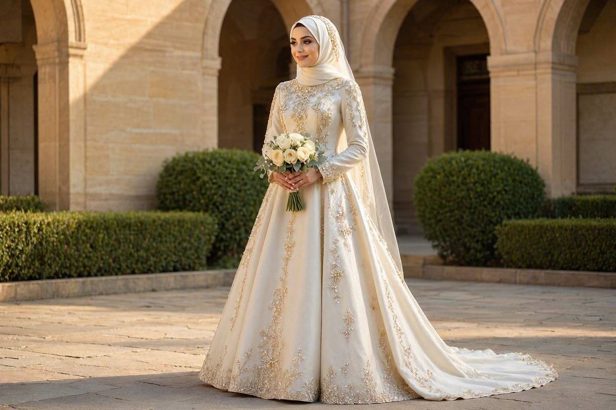 15 Fabulous Wedding Dresses for Muslim Brides 4 Embroidered A Line Wedding Gown 15 Fabulous Wedding Dresses for Muslim Brides - 4