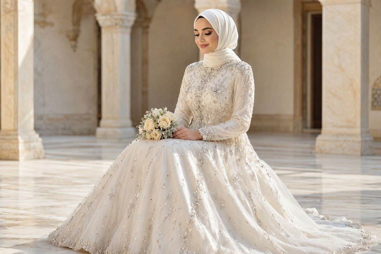 15 Fabulous Wedding Dresses for Muslim Brides 17 Full Sleeve Beaded Wedding Dress 15 Fabulous Wedding Dresses for Muslim Brides - 17