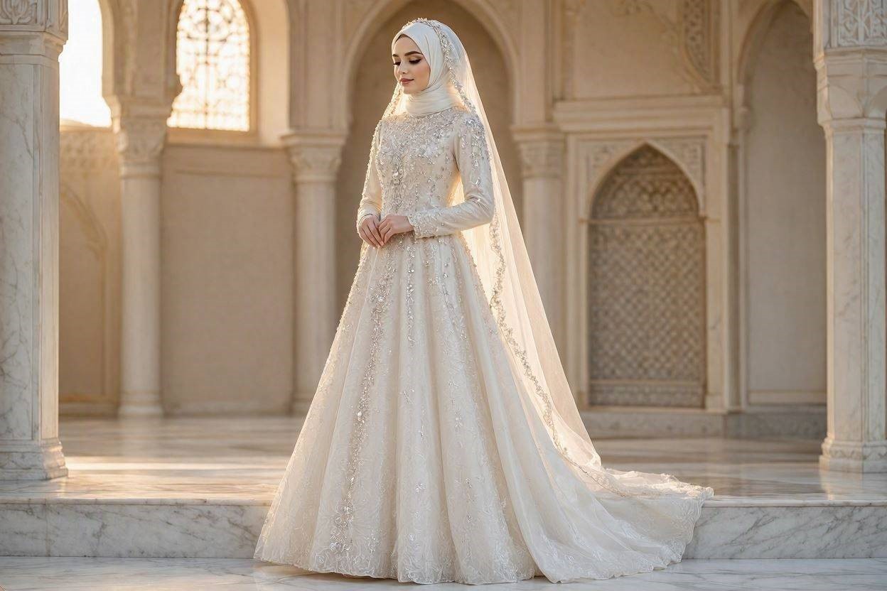 15 Fabulous Wedding Dresses for Muslim Brides 5 Hijab Wedding Gown with Crystal Embellishments 15 Fabulous Wedding Dresses for Muslim Brides - 5
