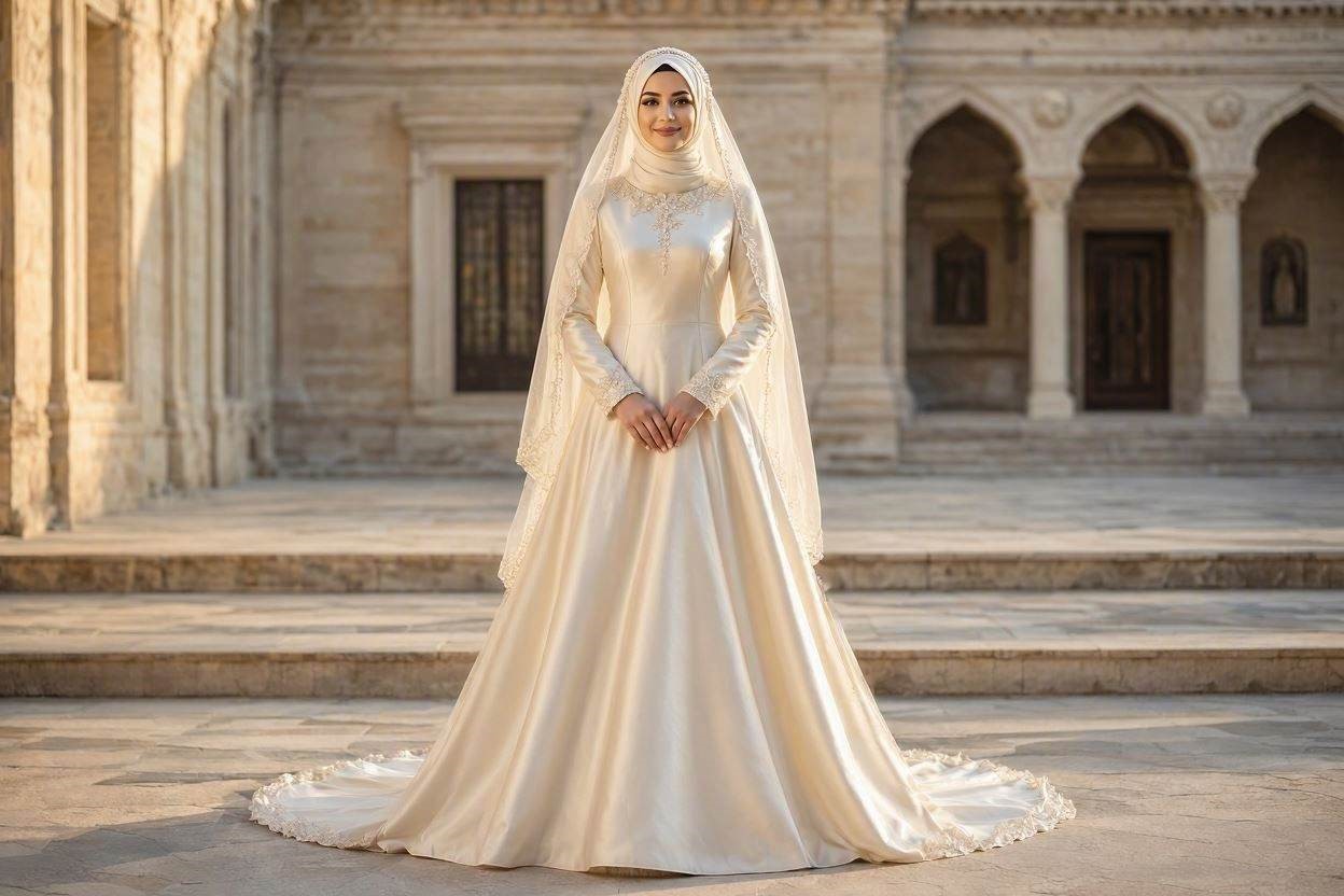 15 Fabulous Wedding Dresses for Muslim Brides 14 Luxurious Satin Muslim Wedding Dress 15 Fabulous Wedding Dresses for Muslim Brides - 14