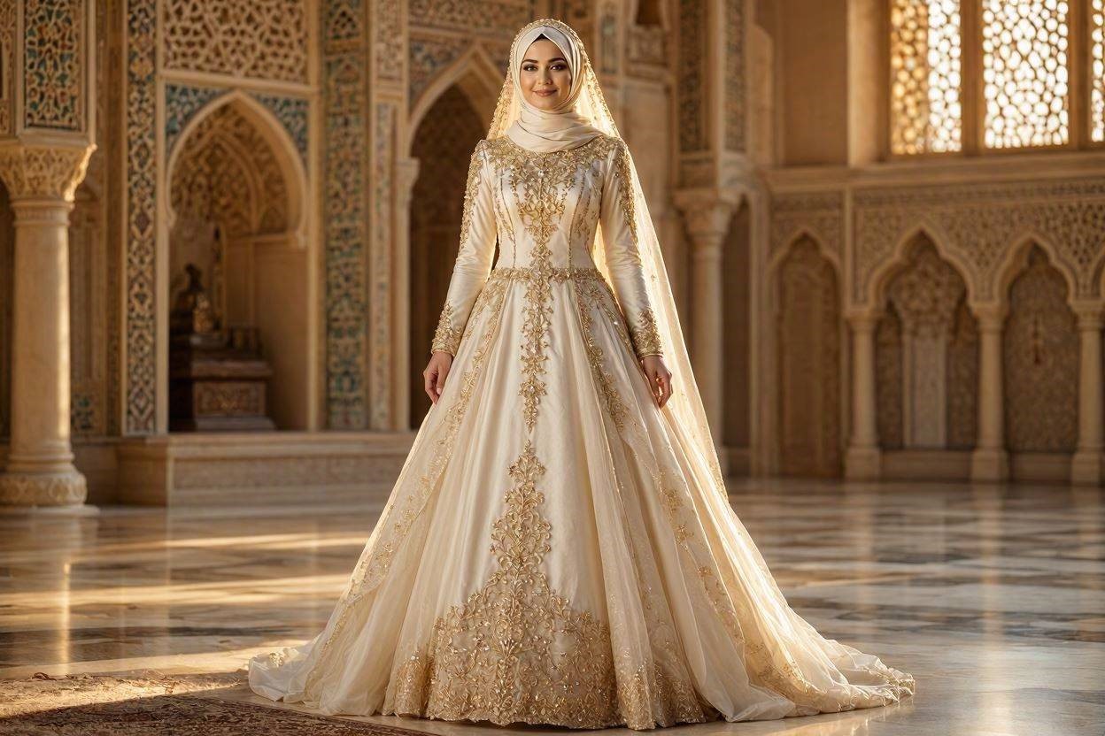 15 Fabulous Wedding Dresses for Muslim Brides 8 Royal Gold Embroidered Bridal Gown 15 Fabulous Wedding Dresses for Muslim Brides - 8