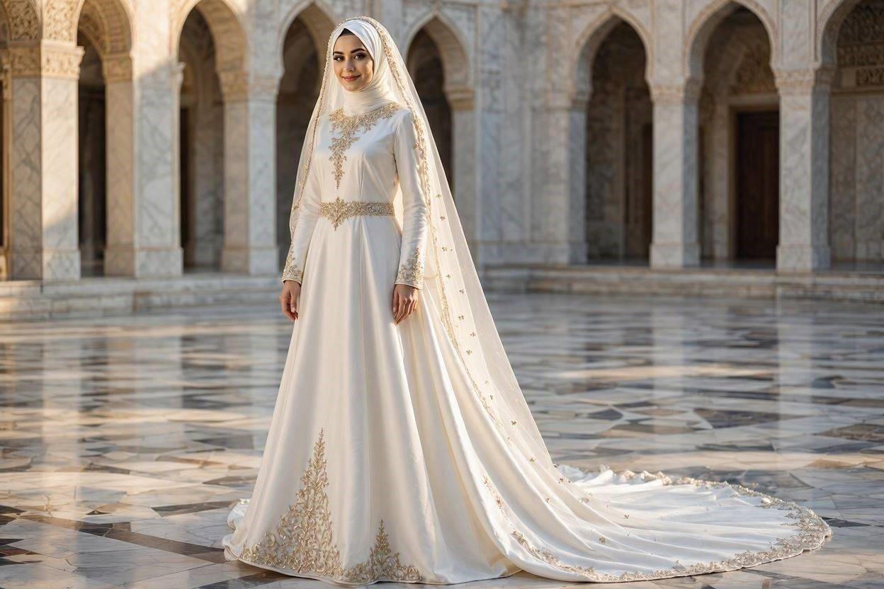 15 Fabulous Wedding Dresses for Muslim Brides 16 White and Gold Bridal Gown 15 Fabulous Wedding Dresses for Muslim Brides - 16