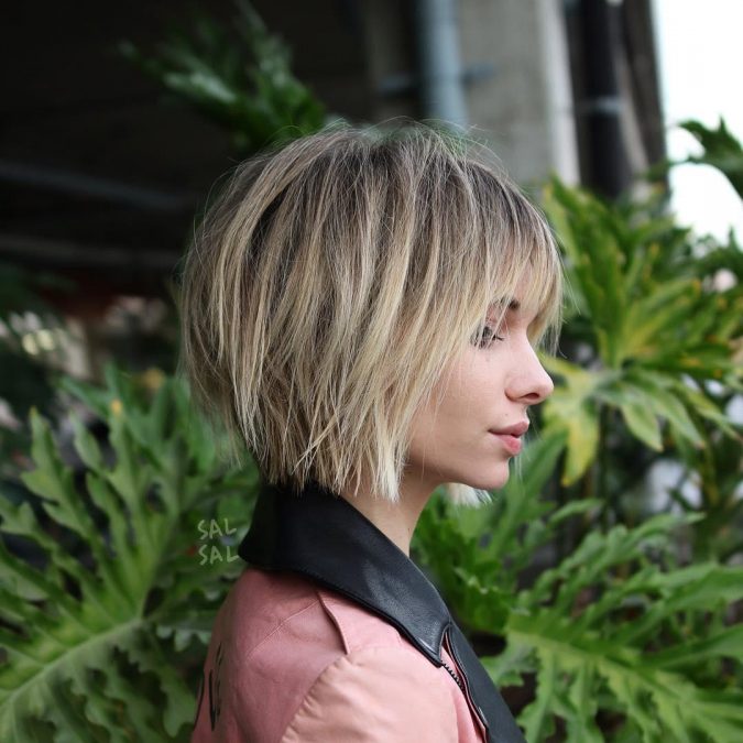 Messy Inverted Bob with Eye Grazing Bangs Best 10 Trendy Short Hairstyles With Bangs - 7