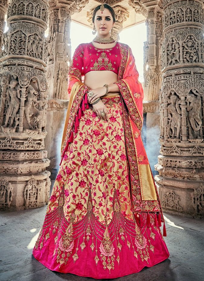 pink and gold lehenga Shop Perfect Lehenga Online [Top Lehenga Saree Designs] - 11