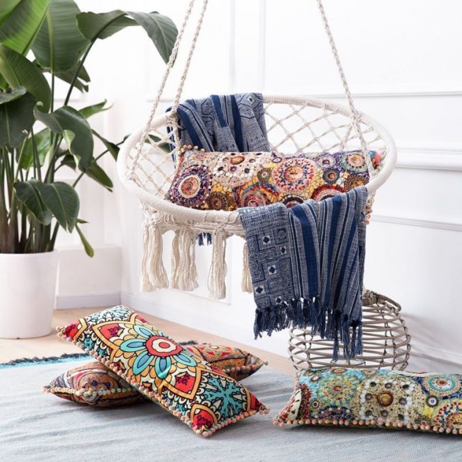 +45 Stellar Boho Interior Designs & Trends 48 boho hanging chair corner boho decor +45 Stellar Boho Interior Designs & Trends - 48