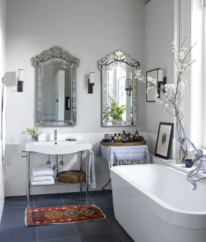 boho-home-decor-bathroom-venetian-mirrors-675x793 +45 Stellar Boho Interior Designs & Trends for 2020