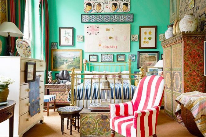 boho home decor seafoam green walls bedroom +45 Stellar Boho Interior Designs & Trends - 10