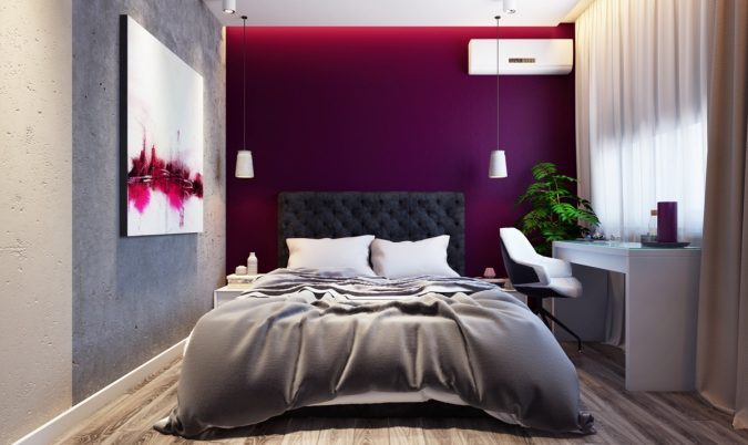home decor bedroom quilted headboard purple accent wall Checklist: What to Consider When Decorating Your Bedroom - 10