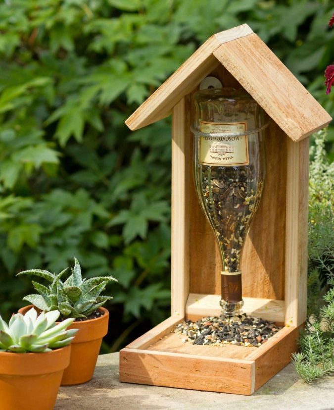 home-garden-bird-feeder-Upside-down-wine-bottle-bird-house-675x828 +7 Ideas to Revamp Your Garden for 2021