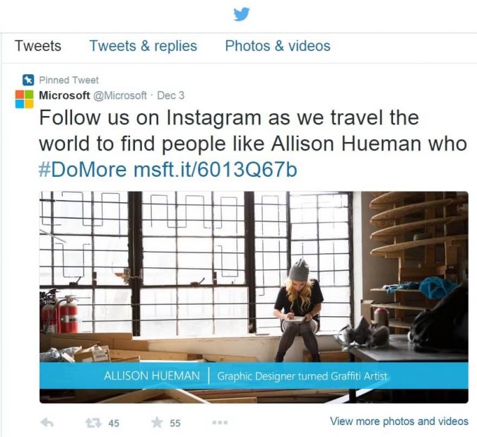 Microsoft Twitter promoting Instagram 4 Instagram Marketing Tips for Brands - 8