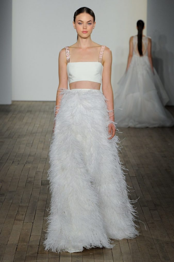 feathers-haylet-paige-separates-crop-wedding-dress-675x1014 150+ Bridal Fashion Trends and Ideas for Fall/winter 2020