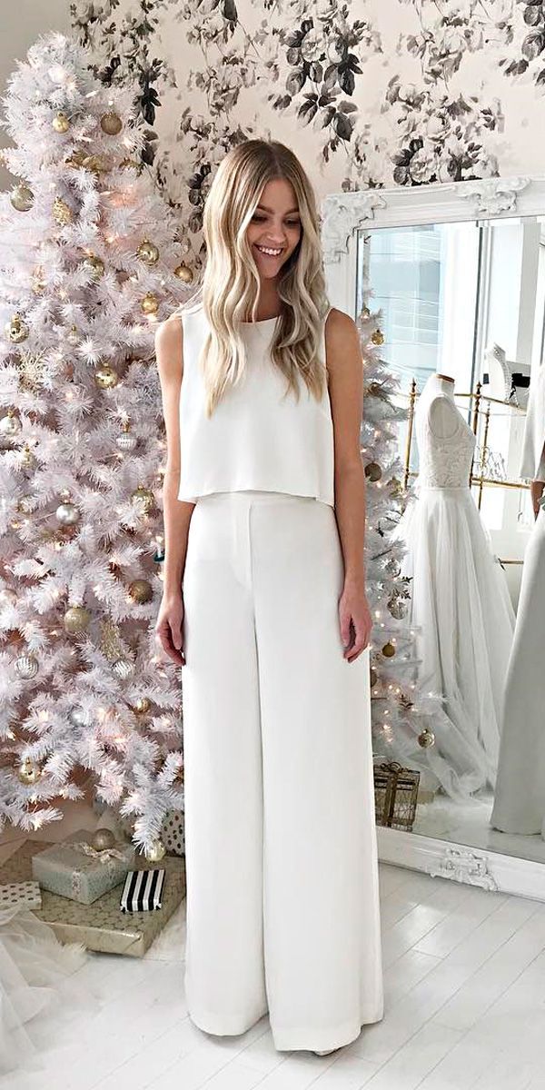 wedding-pantsuit-ideas-classy-sleeveless-separates-alexandra-grecco 150+ Bridal Fashion Trends and Ideas for Fall/winter 2020