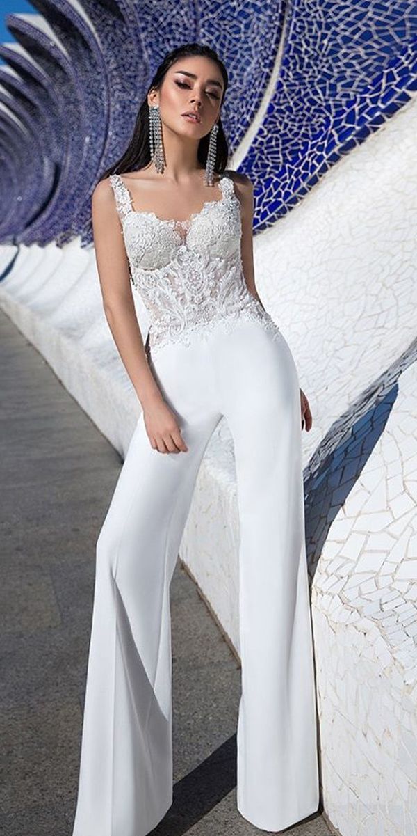 wedding pantsuit ideas lace sweetheart neck with straps simple straight pants ladianto 2 150+ Best Bridal Fashion Trends and Ideas for Fall/winter - 138