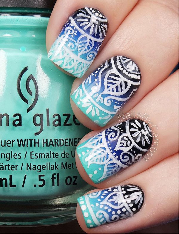 Blue-Tribal-Nail-Design 60+ Most Fabulous Winter Nail Design Ideas This Year