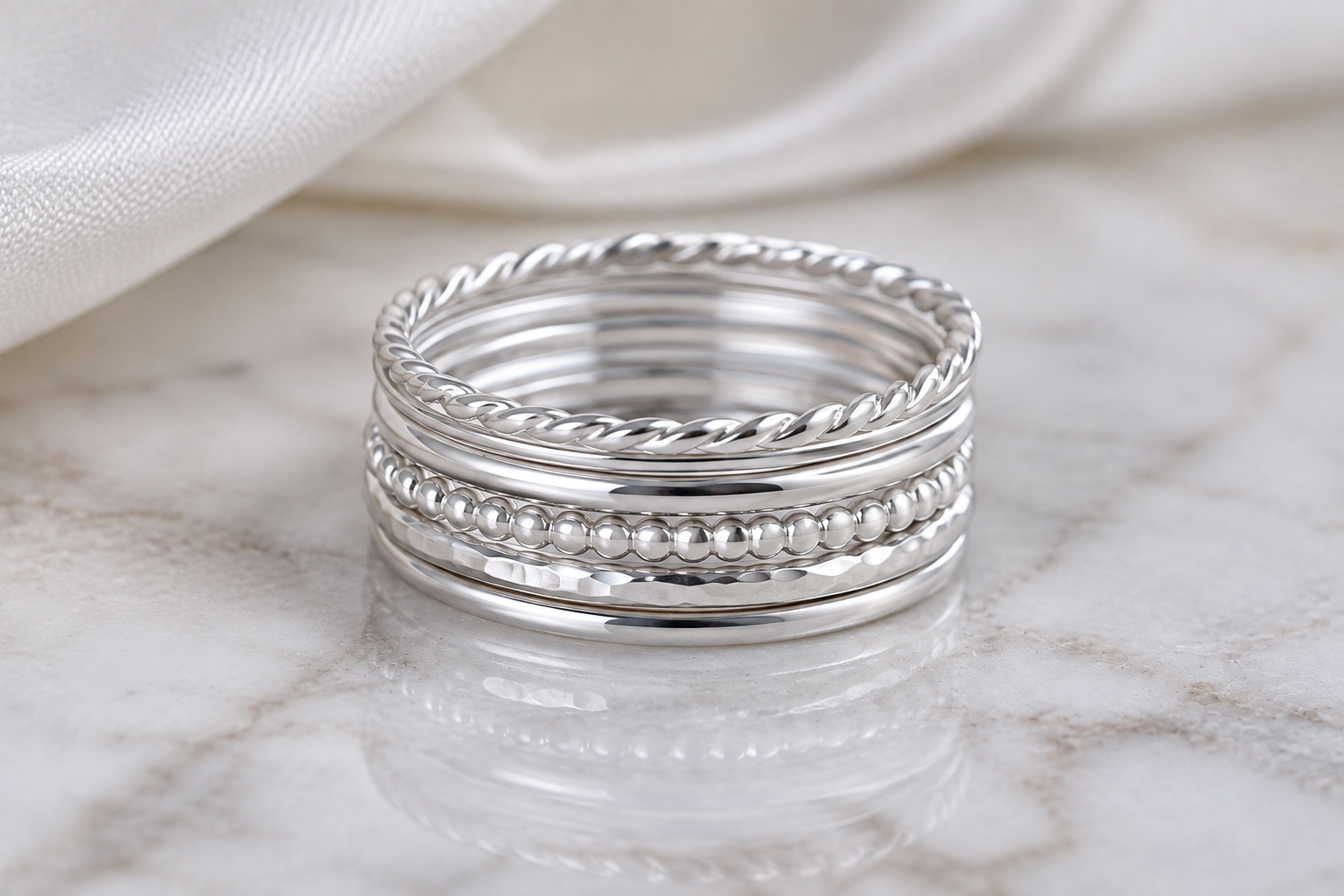 12 Stellar Sterling Silver Rings for Women 5 Sterling Silver Stackable Ring Set 12 Stellar Sterling Silver Rings for Women - 5