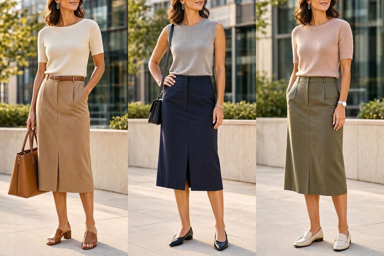 15 Elegant Summer Outfit Ideas for Business Women 10 Lightweight Knit Top with a Tailored Midi Skirt 15 Elegant Summer Outfit Ideas for Business Women - 10
