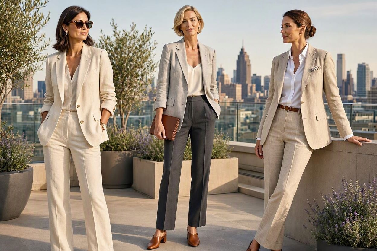 15 Elegant Summer Outfit Ideas for Business Women 3 Lightweight Linen Blazer with Straight Leg Pants 15 Elegant Summer Outfit Ideas for Business Women - 3