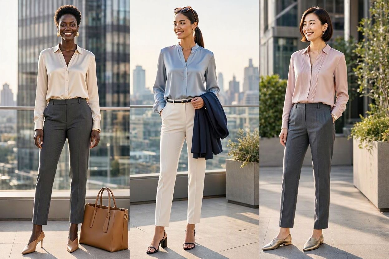 15 Elegant Summer Outfit Ideas for Business Women 7 Silk Blouse with Tailored Cigarette Pants 15 Elegant Summer Outfit Ideas for Business Women - 7