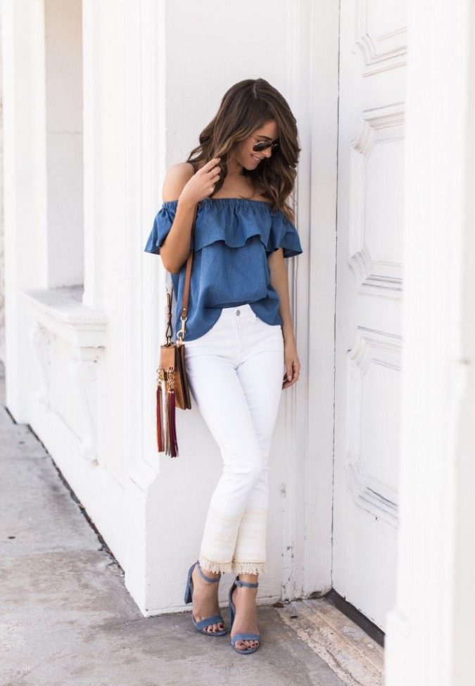 summer work outfit jeans top white pants 80+ Elegant Summer Outfit Ideas for Business Women - 58