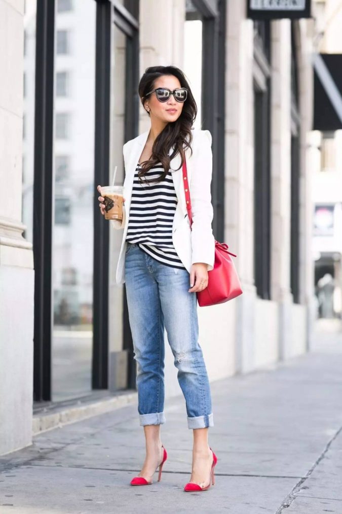 summer-work-outfit-jeans-white-blazer-675x1013 80+ Elegant Summer Outfit Ideas for Business Women