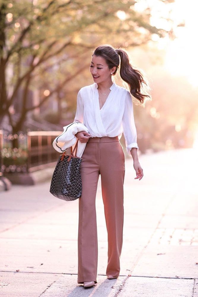 summer work outfit white shirt pink pants 80+ Elegant Summer Outfit Ideas for Business Women - 30