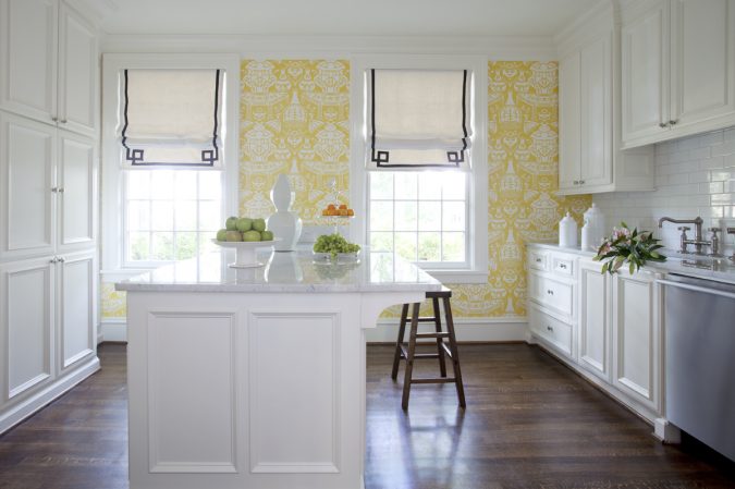 white-kitchen-with-wallpaper-675x449 Top 18 Creative Kitchen Decoration Tricks No One Told You About