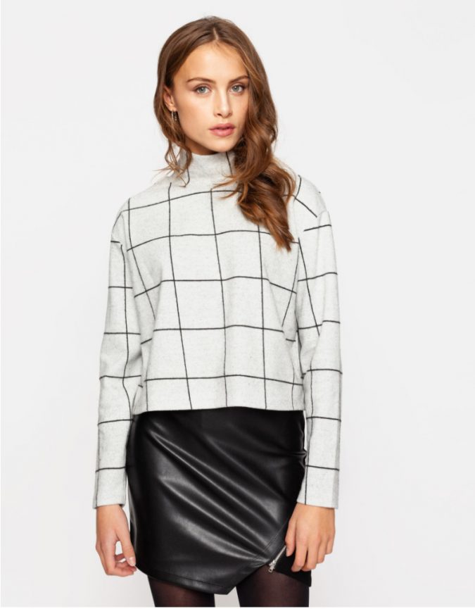 checked top and leather skirt e1553524636814 10 Stunning Women Outfit Ideas - 10
