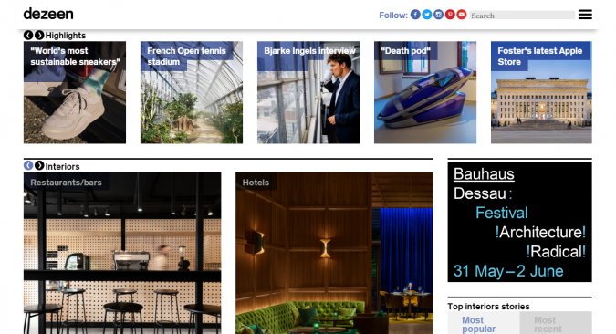 dezeen magazine website interior design decor Best 50 Home Decor Websites to Follow - 29