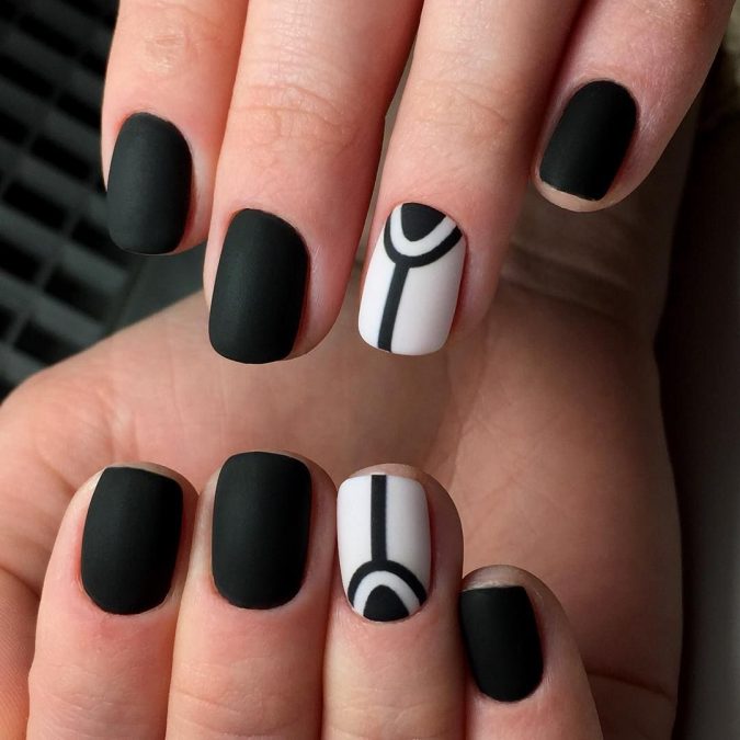 matte black and white nails +60 Hottest Nail Design Ideas for Your Graduation - 21