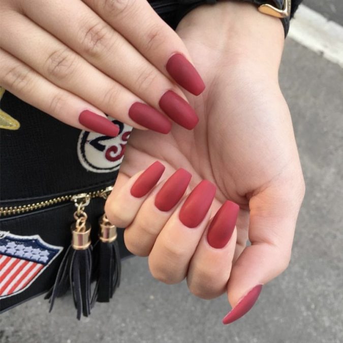 matte red nails +60 Hottest Nail Design Ideas for Your Graduation - 36