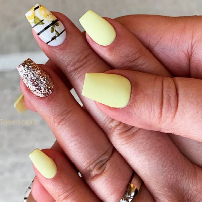 matte yellow nail aer +60 Hottest Nail Design Ideas for Your Graduation - 20