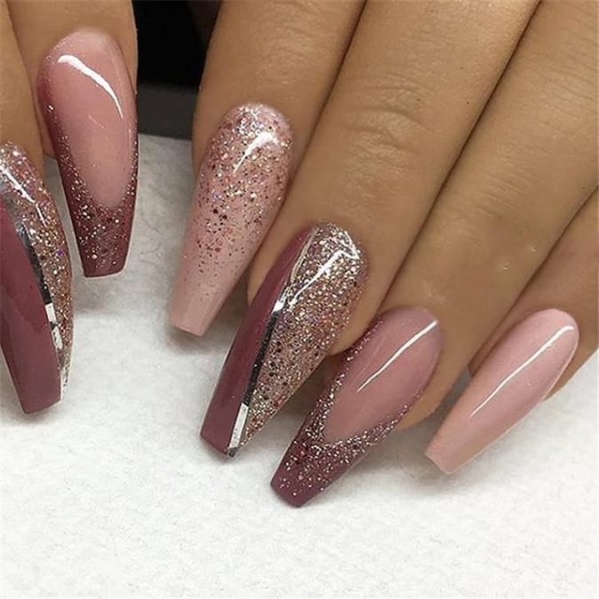 nude glitter nail design +60 Hottest Nail Design Ideas for Your Graduation - 11