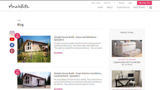 Ana White website screenshot Best 50 Home Decor Websites to Follow - 13