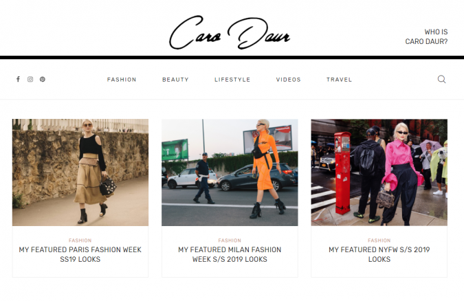Top 60 Trendy Women Fashion Blogs to Follow 11 Caro Daur website screenshot Top 60 Trendy Women Fashion Blogs to Follow - 11