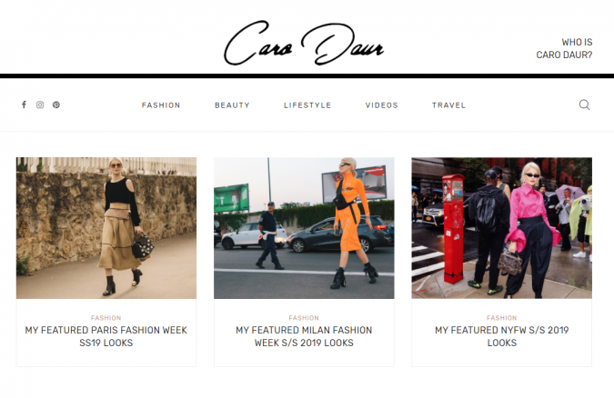 Caro Daur website screenshot Top 60 Trendy Women Fashion Blogs to Follow - 11