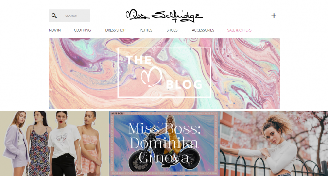 Miss Selfridge website screenshot Top 60 Trendy Women Fashion Blogs to Follow - 26